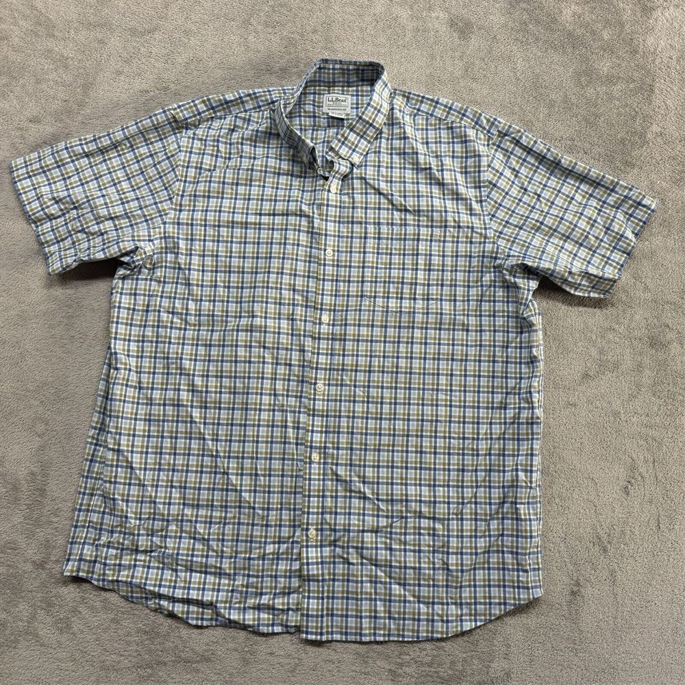 LL Bean Flannel‎ Short Sleeve Shirt Mens XL Plaid Multicolor Traditional Fit